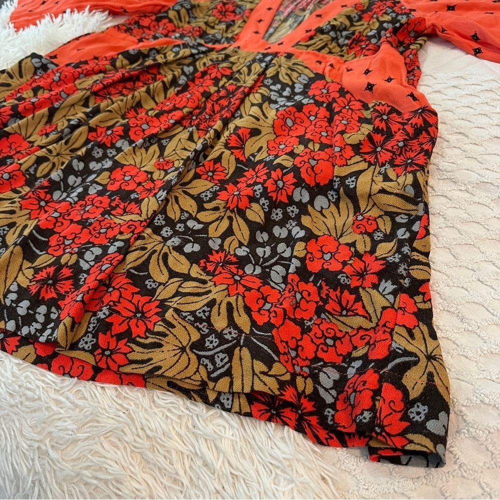 Free People Tallula Poppy Orange Deep-V Mixed Floral Boho Dress Size S - Picture 15 of 16